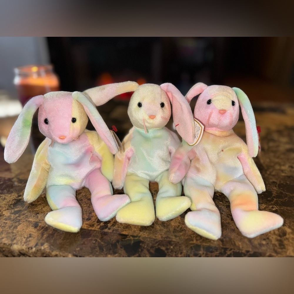 Ty Plush Bunnies - Pastel Pink, Yellow, Green